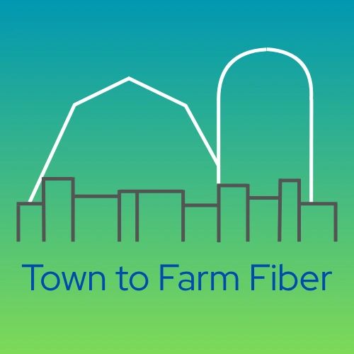 Logo with town and farm outlines and text 'Town to Farm Fiber'.