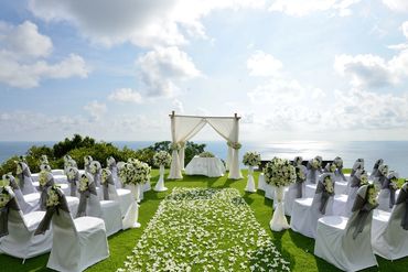 cliffside beach wedding on grass image