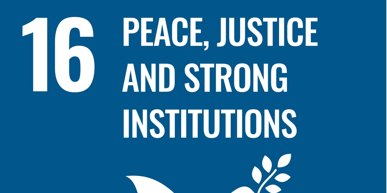 Icon of peace dove with olive branch on a gavel, symbolizing justice and strong institutions.