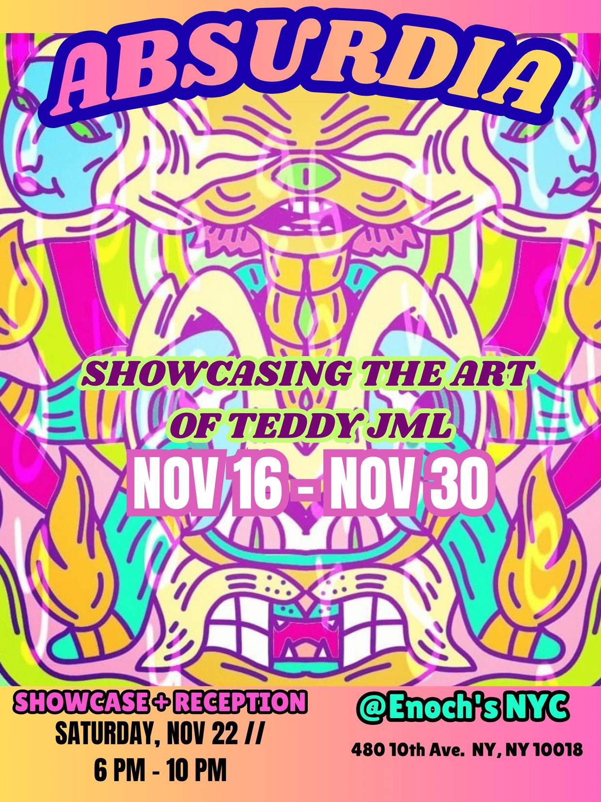 I'll be hosting my first solo show at Enoch's NYC in Hudson Yards, Nov 16th-30th, with an artist'a r