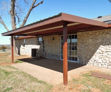 20ft x 12ft attached red steel C-beam full boxed frame patio cover with 26 ga metal cover.