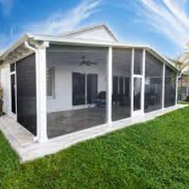 Screened porch attached to a house.