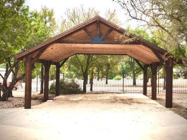 Truss built Pavilion / Carport sticked frame with cable style comp roof. 