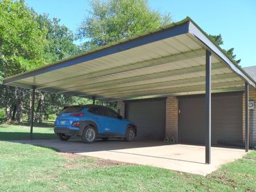 Oversized attached 20ftx24ft Galvanized C beam carport 26 ga steel top cover and side and front rake