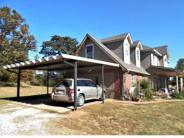 20ft x 20ft attached rolled formed aluminum carport with SantaFe pergola trim, Bronze with Clay