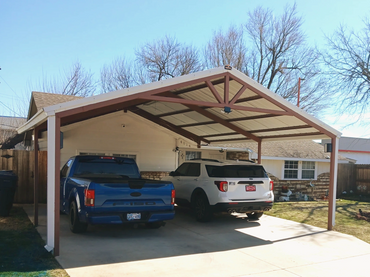 24ft x 24ft attached Red steel framed Cable style fabricated carport,