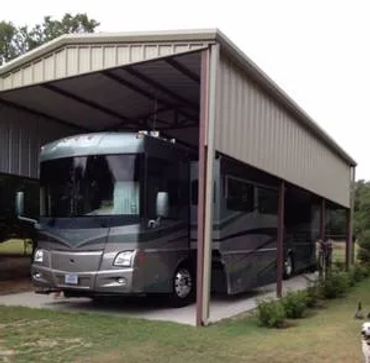 Pre-designed, pre-engineered steel framed RV carport with sheet metal 20ft x 30ft x 16ft