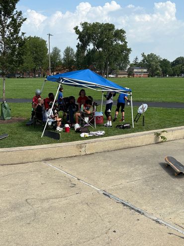 Athlete tent at a Skate Lessons Chicago skateboarding camp