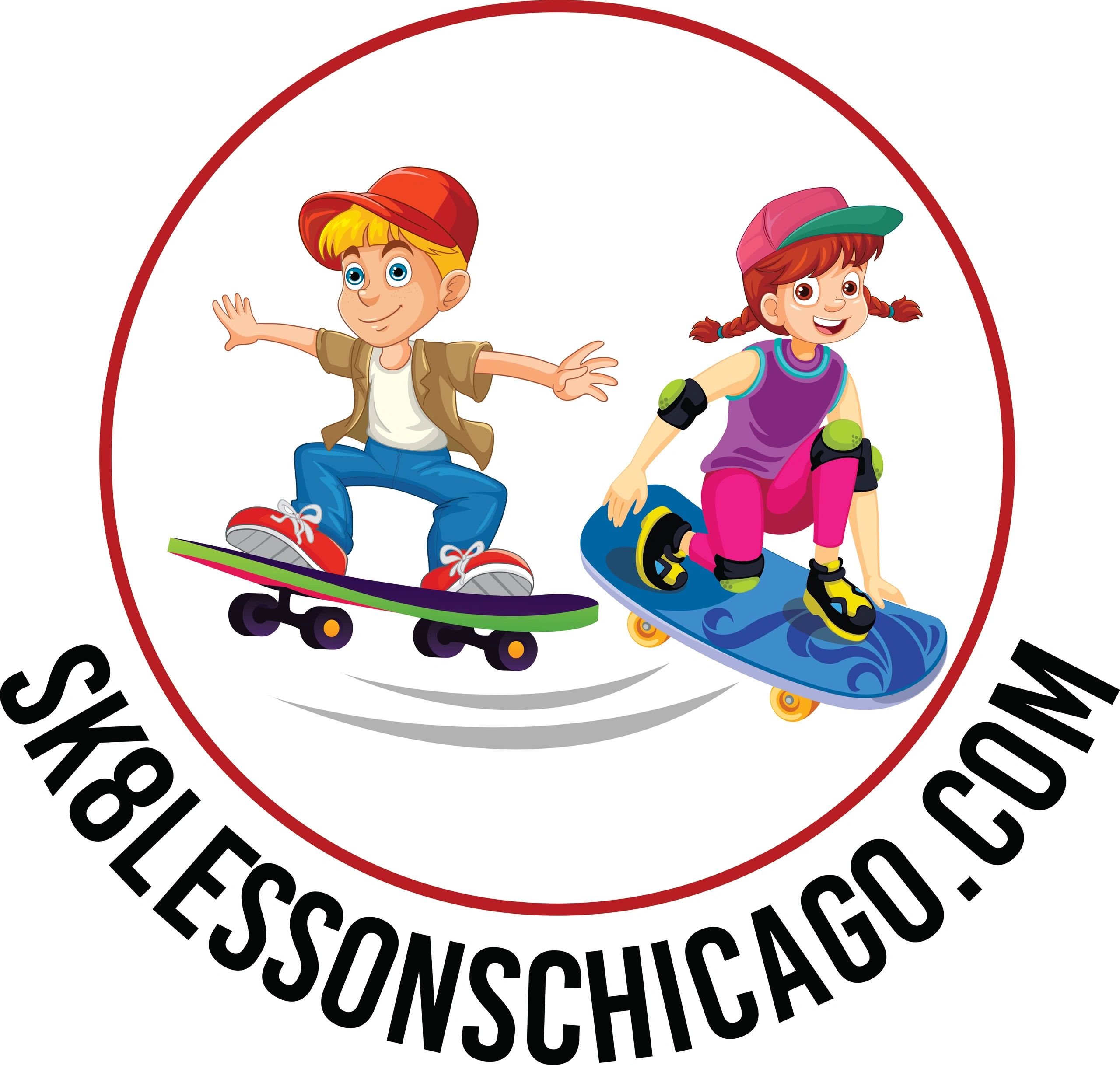 Skate Lessons Chicago Logo with website address