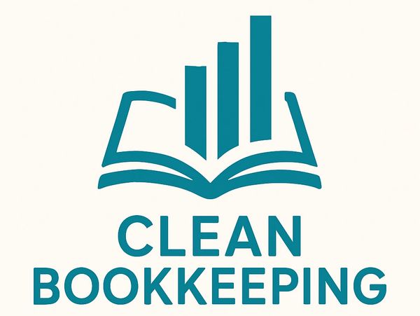Logo with book and bar graph icon for Clean Bookkeeping.