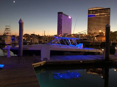 An Evening view of the Charter Vessel Metamorphosis at the Golden Nugget Marina in Atlantic City