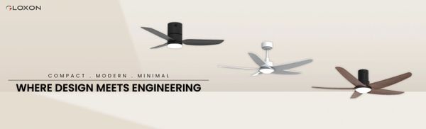 Three modern ceiling fans displayed with the tagline 'Where Design Meets Engineering'.