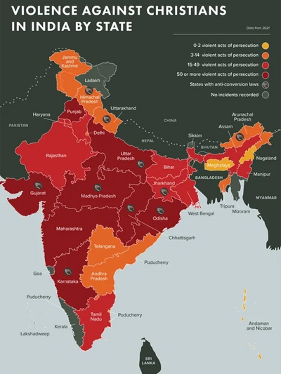 Violence against Christians in India by State