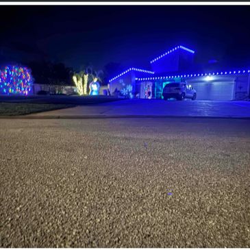 Blue C9 Roof lighting with multi color bush minis and Warm white palm lighting.