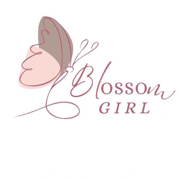 Elegant butterfly logo with 'Blossom Girl' text in soft pink tones.