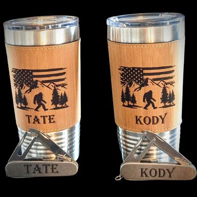 Customized Polar Camel insulated tumblers and golf knives.