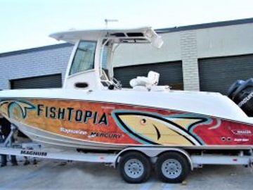 a picture of a boat wrap in vinyl