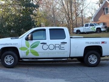 a picture of a pick up truck lettered with vinyl 