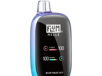 FLUM Mello Blue Razz Icy vape device.