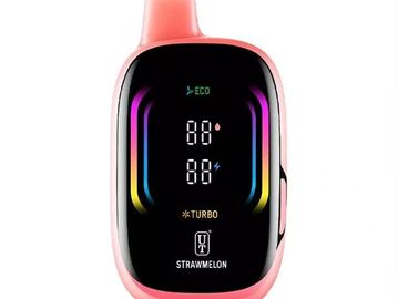 Digital temperature and power display on a pink device.