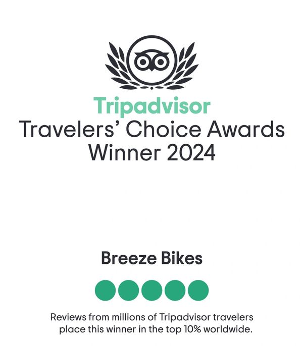 Tripadvisor Travelers' Choice Awards 2024 winner, Breeze Bikes, top 10% worldwide.