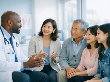 Doctor consulting with a family.