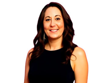 Smiling woman with wavy brown hair wearing a sleeveless black top.