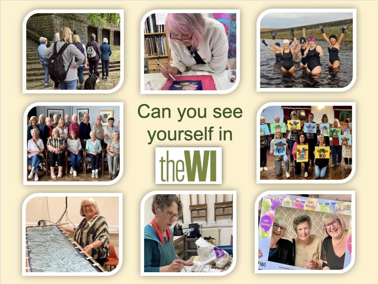 Women engaging in various creative and social activities with the text 'Can you see yourself in the WI'.
