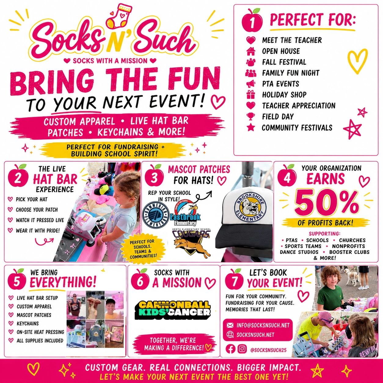 Let us be at your events this School Year! We give 50% of all profits back to YOU!