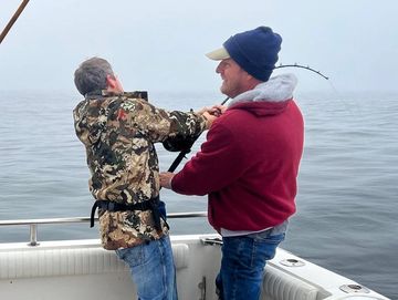 Fighting a Bluefin Tuna along the Northern California waters while fishing on "Shauna Lee"