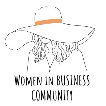 Logo of Women in Business Community with a woman wearing a wide-brim hat.