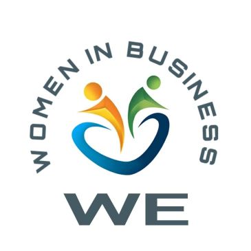 Logo saying Women in Business WE with colorful figures.