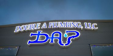 White and blue electrical sign installation for DAP Double A Plumbing, LLC