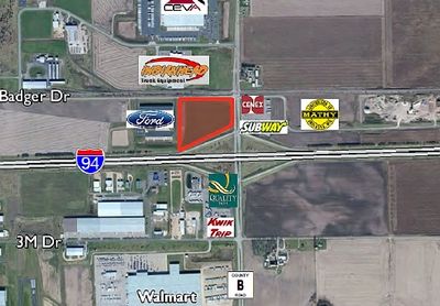 Aerial view of businesses near I-94 and County B.