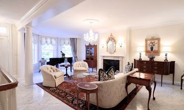 A living room professionally staged by Nest + Feather Home Staging and Design Studio Haddonfield, NJ
