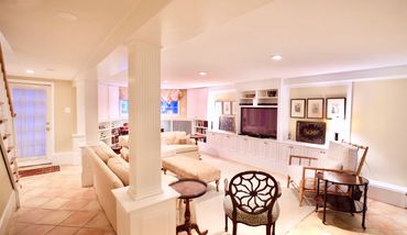 Lower level professionally staged by Nest + Feather Home Staging and Design Studio Haddonfield, NJ