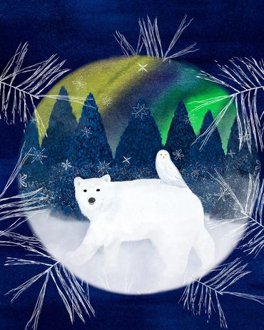 Creatures of the North polar bear and snowy owl in an Arctic scene - Michelle Ingari