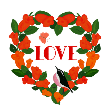Floral heart with bird and LOVE hand lettering - from the Toi-La Collection - Michelle Ingari