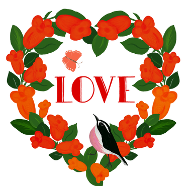Floral heart with bird and LOVE hand lettering - from the Toi-La Collection - Michelle Ingari