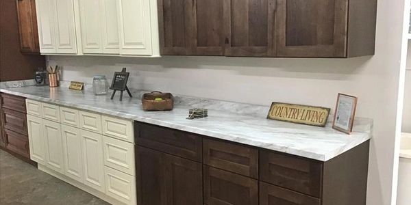 Various custom kitchen cabinets with details and specialty counter tops.