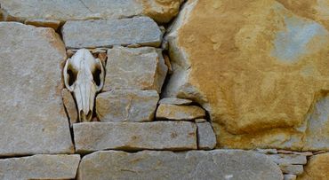 Close-up detail of the dry stone walling on Cal the Stoner commission piece, The Fireplace.