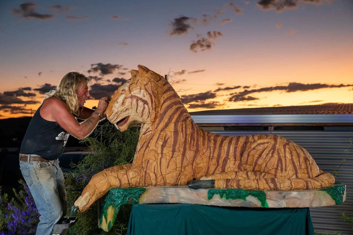 It took Cal the Stoner eight attempts to get the opal pupils just right on The Andamooka Tiger.