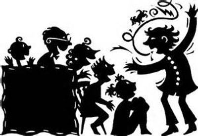 Comical silhouette of storytelling event