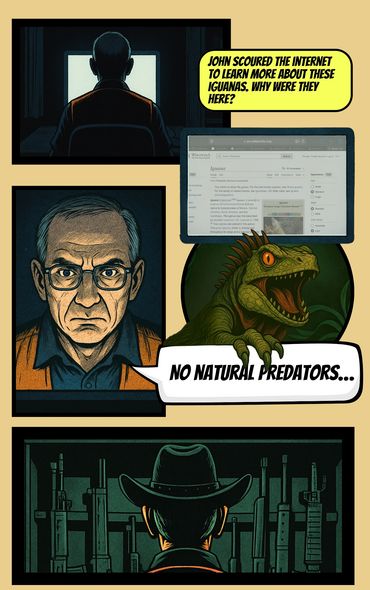 IGUANA HUNTER GOOD MORNING MARCO COMIC John discovers the iguana has no natural predators