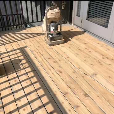 Large wood deck sanded with professional sander – stripped and prepped for stain in Grand Bend