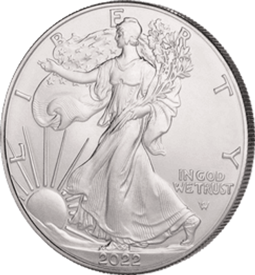 2022 American Silver Eagle coin featuring Walking Liberty design.