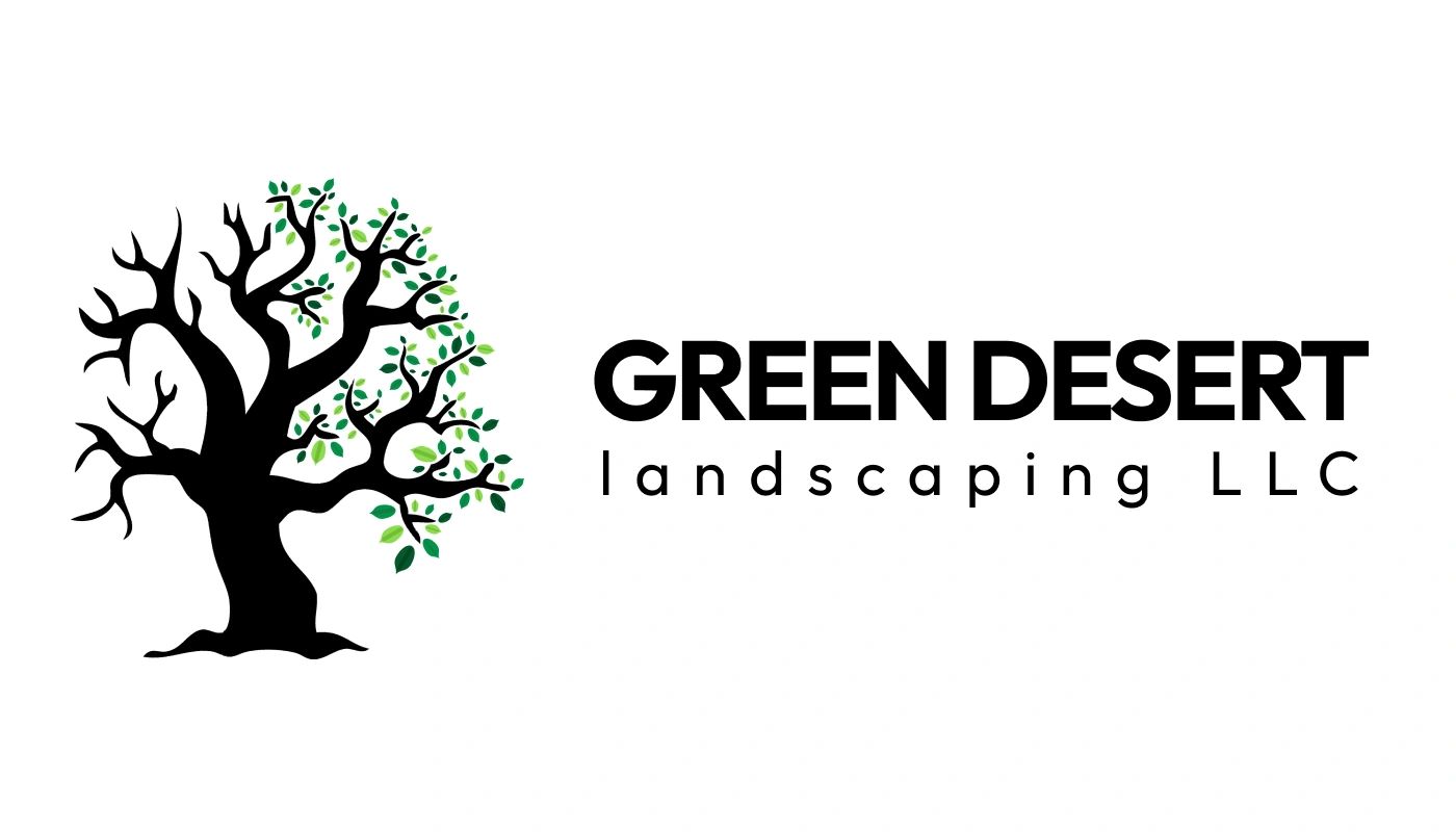 Logo of Green Desert Landscaping LLC with a stylized tree and green leaves.