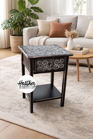 Hand-painted table by Heather Conley