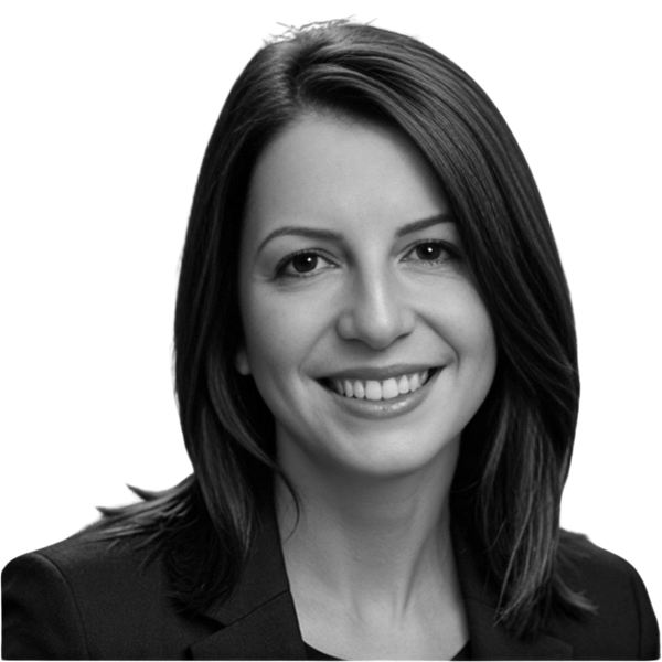 black and white headshot of a woman smiling