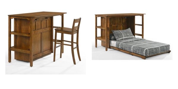 Siesta Murphy Cabinet Bed converts from a standing height desk to a comfy twin sized bed.